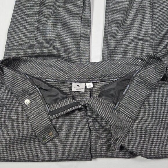 Worthington Modern Fit Wide Leg Plaid Pants Gray Black Check Stretch Sz 12 - Picture 12 of 12